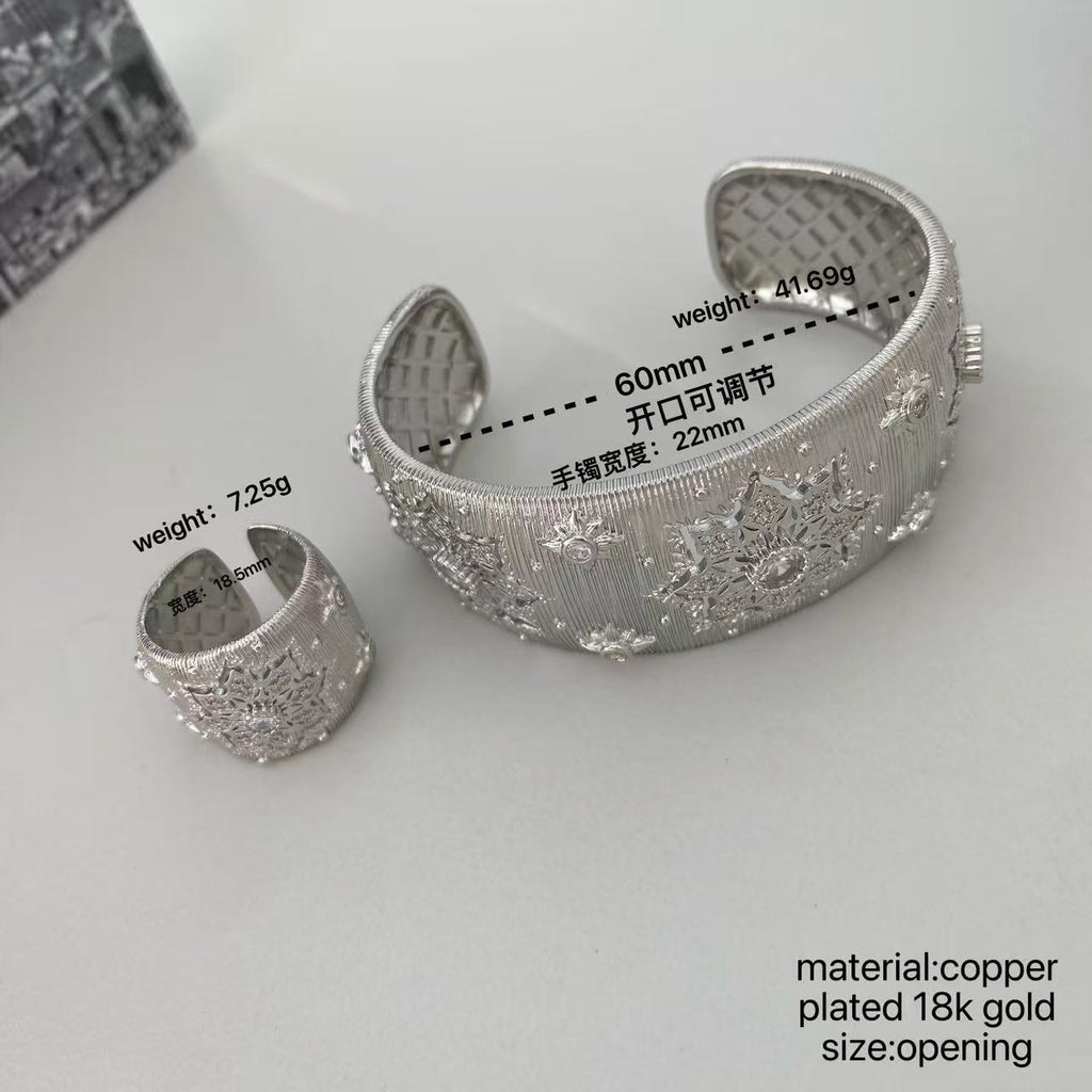 Vintage Italian Hand Brush Cubic Zirco Open Adjustable Bangle Rings, Real Gold Plated Stackable Finger Ring Jewelry Gifts