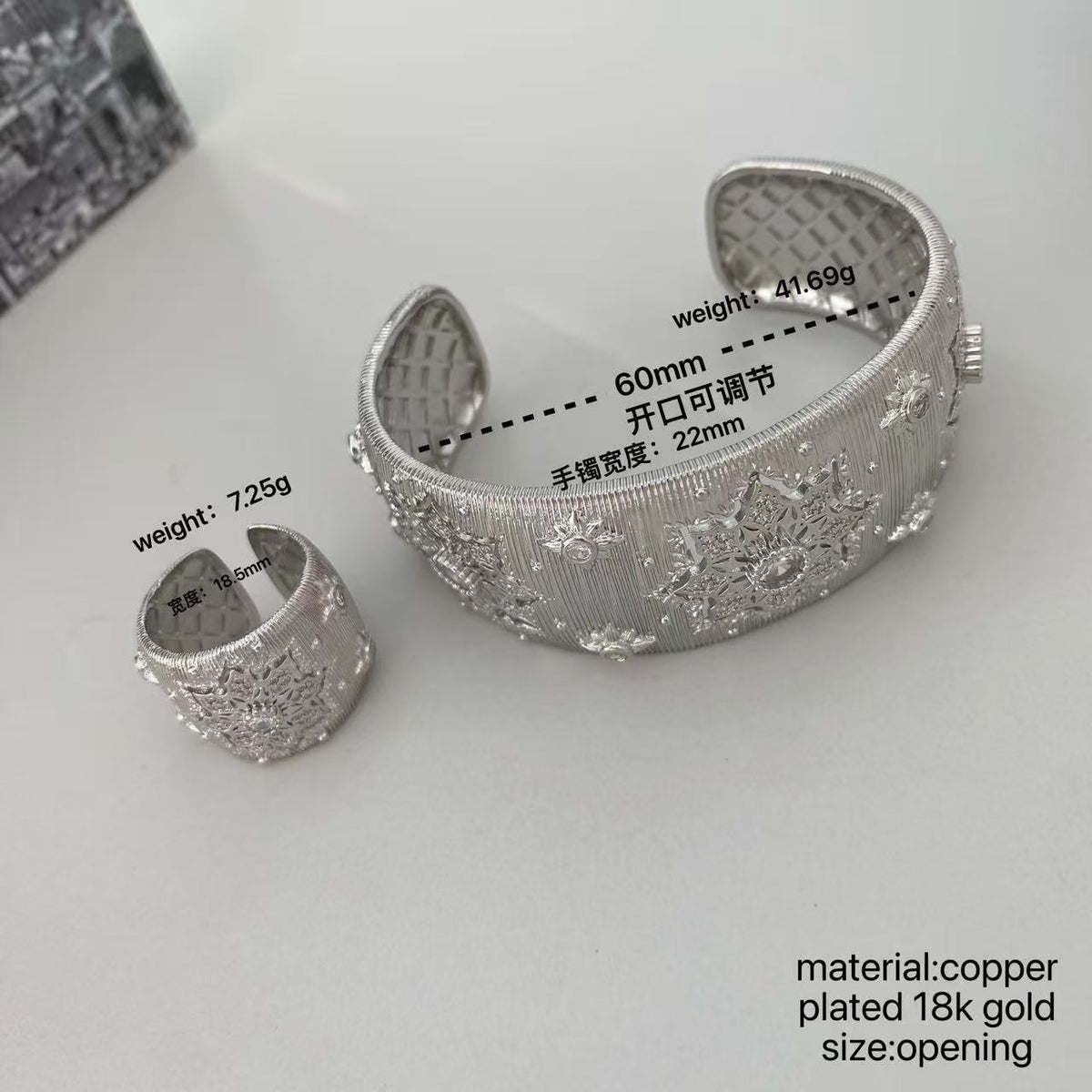Vintage Italian Hand Brush Cubic Zirco Open Adjustable Bangle Rings, Real Gold Plated Stackable Finger Ring Jewelry Gifts