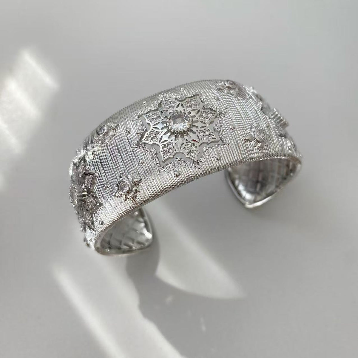 Vintage Italian Hand Brush Cubic Zirco Open Adjustable Bangle Rings, Real Gold Plated Stackable Finger Ring Jewelry Gifts