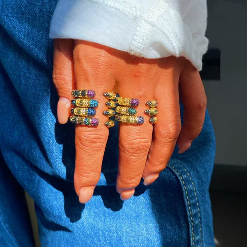 Colorful Zircon Pencil Eraser Opening Size Bangle Rings, Adjustable Size Bangle Creative Spliced Pencil Rings, Jewelry DIY Gifts for Women
