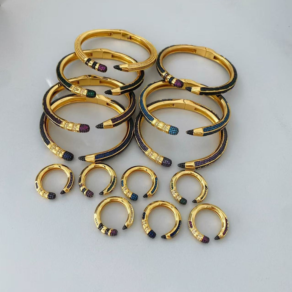 Colorful Zircon Pencil Eraser Opening Size Bangle Rings, Adjustable Size Bangle Creative Spliced Pencil Rings, Jewelry DIY Gifts for Women