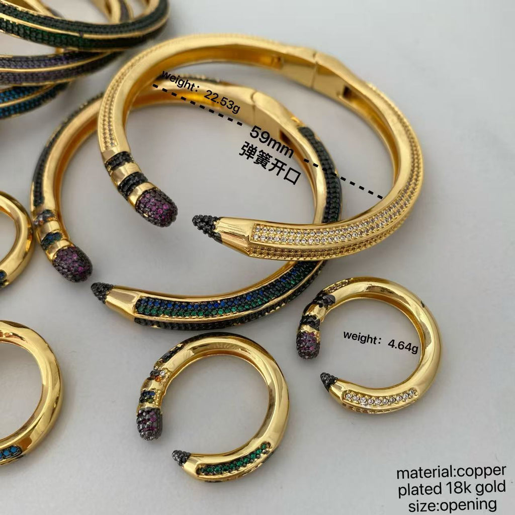 Colorful Zircon Pencil Eraser Opening Size Bangle Rings, Adjustable Size Bangle Creative Spliced Pencil Rings, Jewelry DIY Gifts for Women