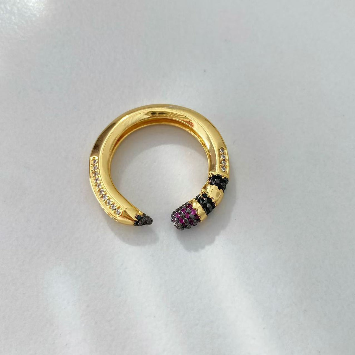 Colorful Zircon Pencil Eraser Opening Size Bangle Rings, Adjustable Size Bangle Creative Spliced Pencil Rings, Jewelry DIY Gifts for Women