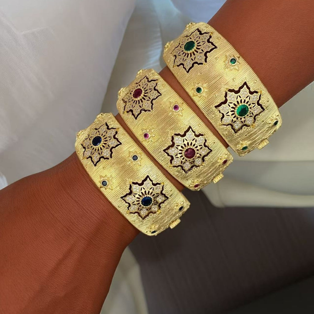 Vintage Italian Hand Brush Cubic Zirco Open Adjustable Bangle Rings, Real Gold Plated Stackable Finger Ring Jewelry Gifts