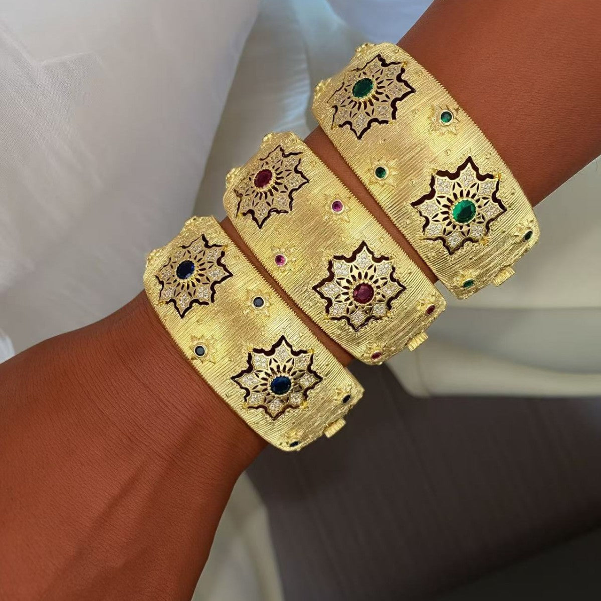 Vintage Italian Hand Brush Cubic Zirco Open Adjustable Bangle Rings, Real Gold Plated Stackable Finger Ring Jewelry Gifts