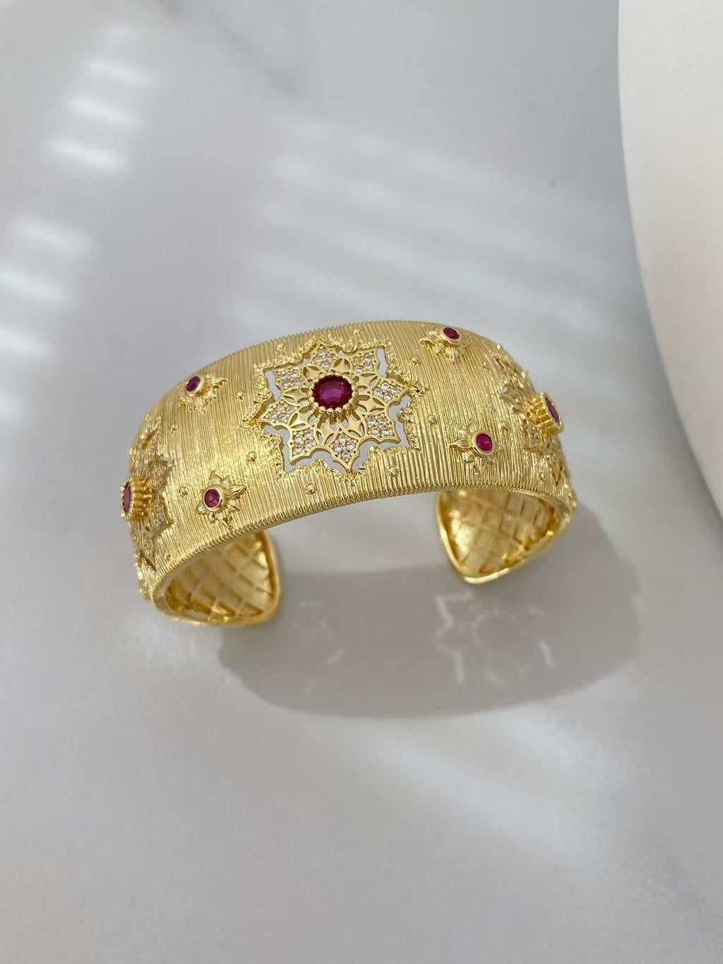 Vintage Italian Hand Brush Cubic Zirco Open Adjustable Bangle Rings, Real Gold Plated Stackable Finger Ring Jewelry Gifts