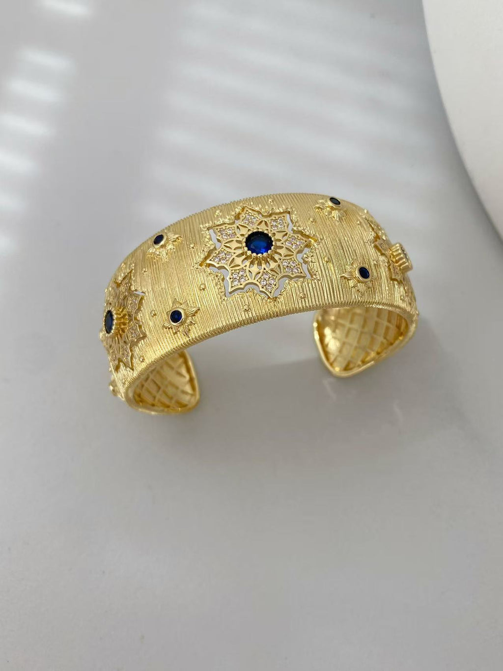 Vintage Italian Hand Brush Cubic Zirco Open Adjustable Bangle Rings, Real Gold Plated Stackable Finger Ring Jewelry Gifts