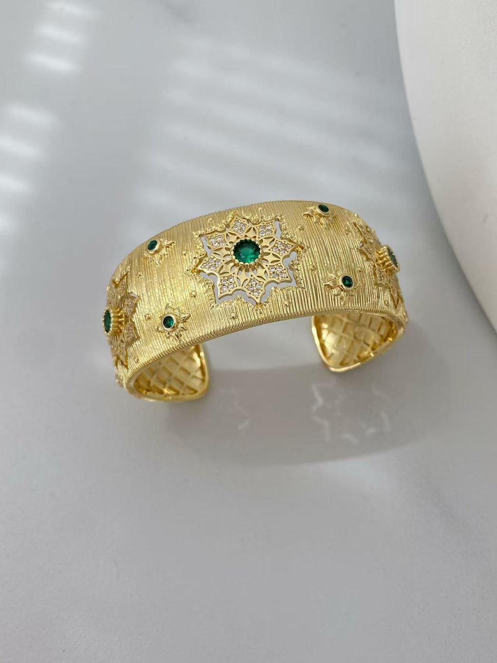 Vintage Italian Hand Brush Cubic Zirco Open Adjustable Bangle Rings, Real Gold Plated Stackable Finger Ring Jewelry Gifts