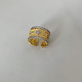 Vintage Italian Hand Brush Cubic Zirco Open Adjustable Bangle Rings, Real Gold Plated Stackable Finger Ring Jewelry Gifts 1PC