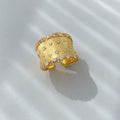 Vintage Italian Hand Brush Cubic Zirco Open Adjustable Bangle Rings, Real Gold Plated Stackable Finger Ring Jewelry Gifts