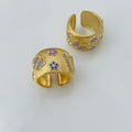 Vintage Italian Hand Brush Cubic Zirco Open Adjustable Bangle Rings, Real Gold Plated Stackable Finger Ring Jewelry Gifts