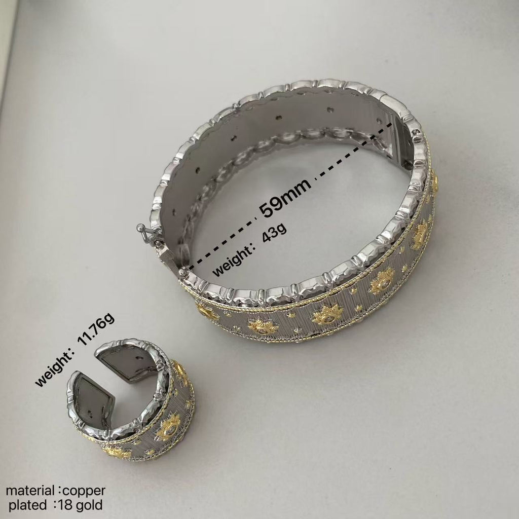 Vintage Italian Hand Brush Cubic Zirco Open Adjustable Bangle Rings, Real Gold Plated Stackable Finger Ring Jewelry Gifts