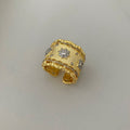 Vintage Italian Hand Brush Cubic Zirco Open Adjustable Bangle Rings, Real Gold Plated Stackable Finger Ring Jewelry Gifts