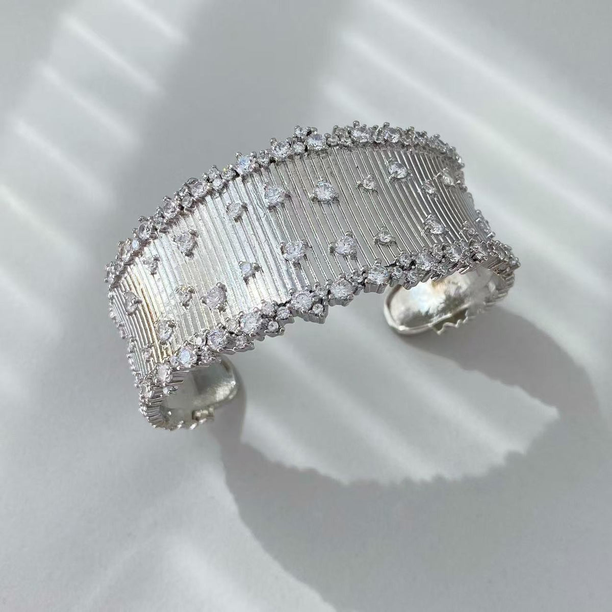 Vintage Italian Hand Brush Cubic Zirco Open Adjustable Bangle Rings, Real Gold Plated Stackable Finger Ring Jewelry Gifts