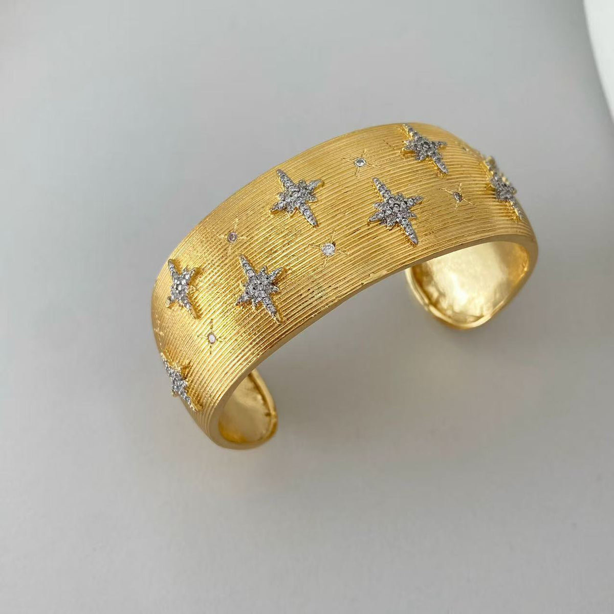 Vintage Italian Hand Brush Cubic Zirco Open Adjustable Bangle Rings, Real Gold Plated Stackable Finger Ring Jewelry Gifts 1PC (Copy)