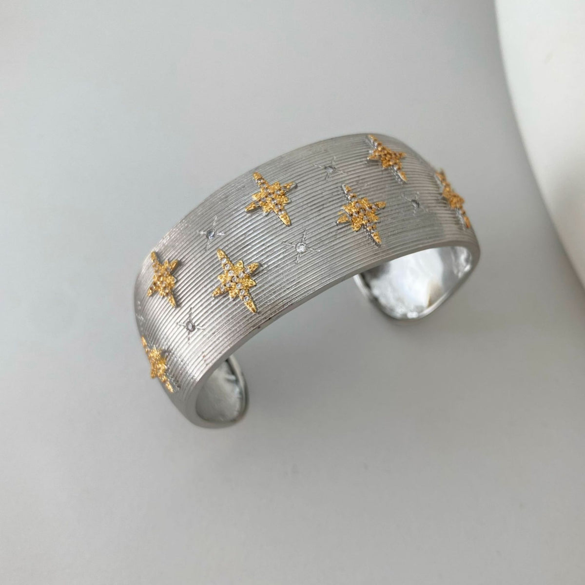 Vintage Italian Hand Brush Cubic Zirco Open Adjustable Bangle Rings, Real Gold Plated Stackable Finger Ring Jewelry Gifts