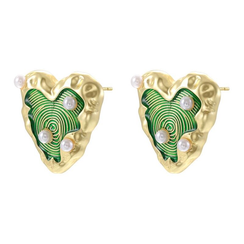 Colorful Enamel Wrinkled Heart Stud Earrings Sweet Love Heart Dainty Ear Jewelry Brass Candy Color Jewelry 1 Pair