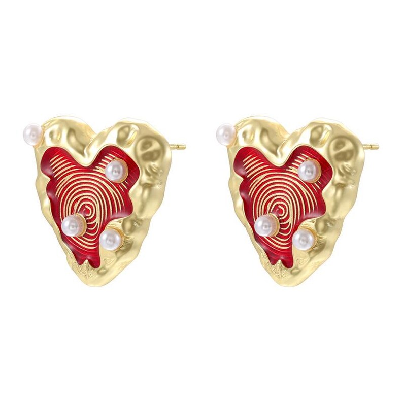 Colorful Enamel Wrinkled Heart Stud Earrings Sweet Love Heart Dainty Ear Jewelry Brass Candy Color Jewelry 1 Pair