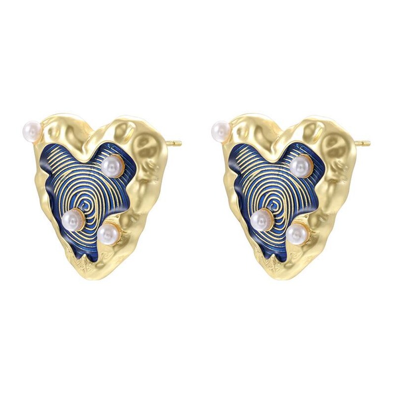 Colorful Enamel Wrinkled Heart Stud Earrings Sweet Love Heart Dainty Ear Jewelry Brass Candy Color Jewelry 1 Pair
