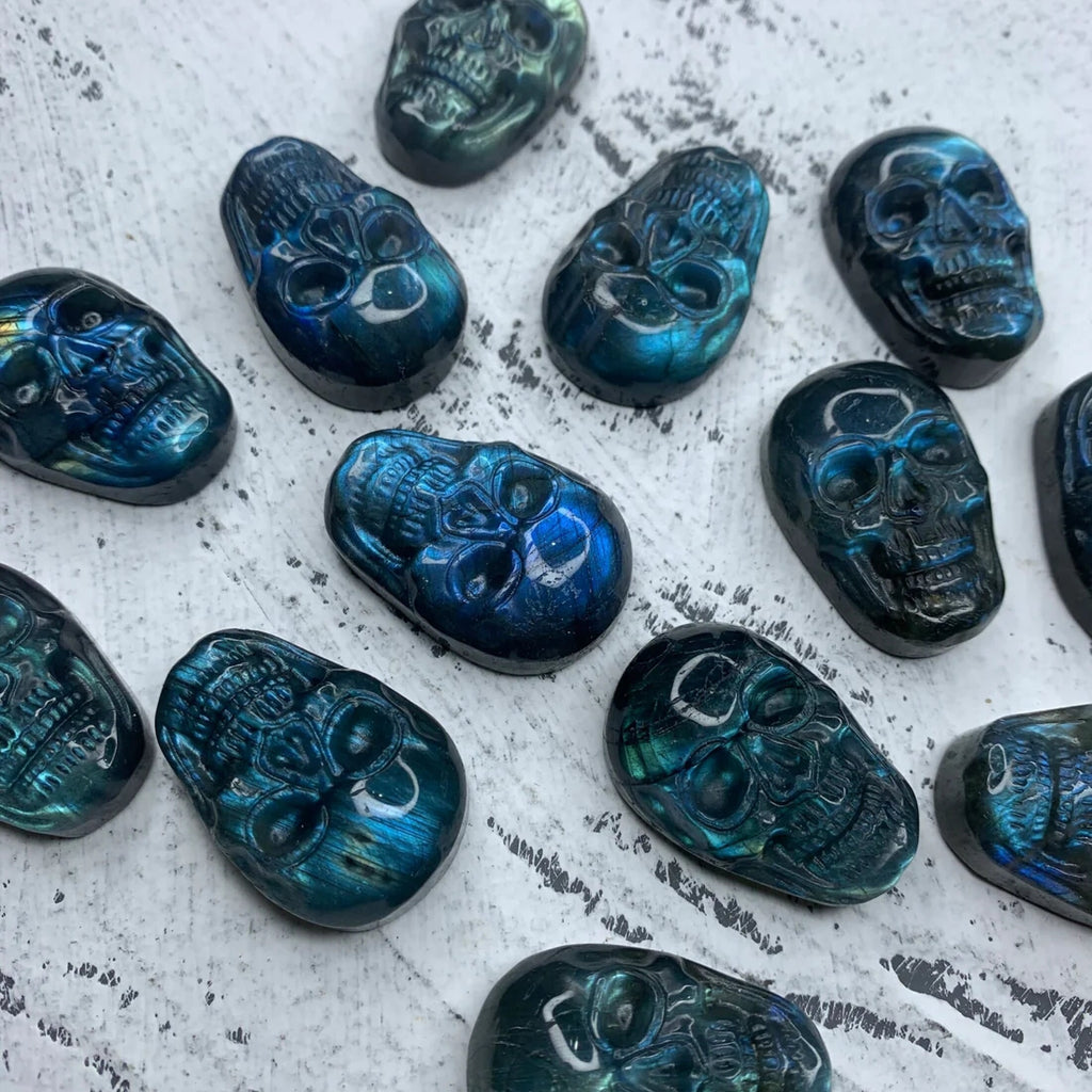 Natural Carved Labradorite Skull Pendant 1PC, Sugar Skull, for Men or Women, Healing Crystal, Gemstone Pendant