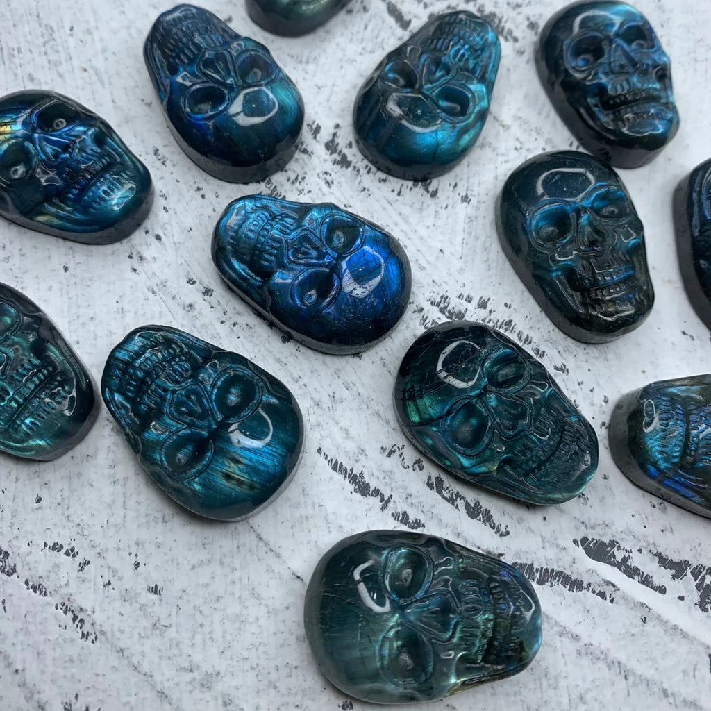 Natural Carved Labradorite Skull Pendant 1PC, Sugar Skull, for Men or Women, Healing Crystal, Gemstone Pendant