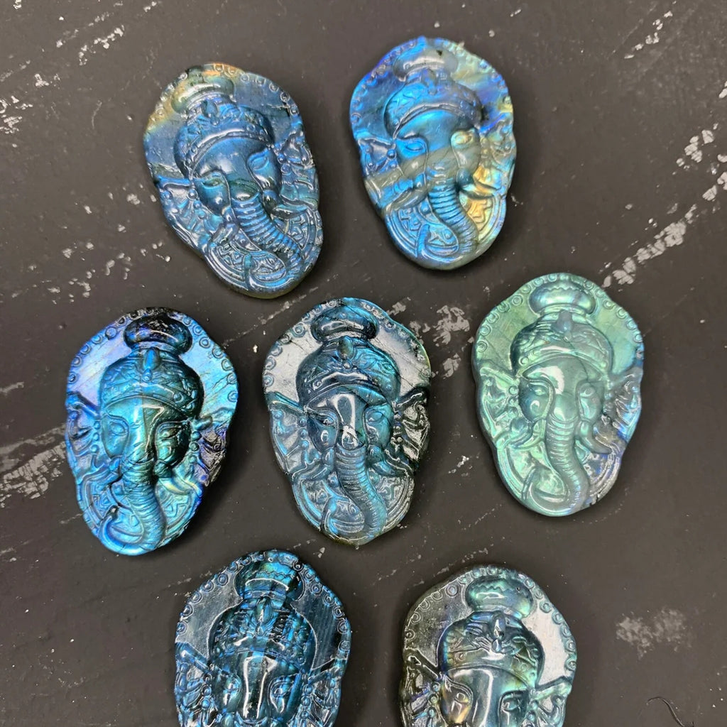 Hand Carved Labradorite Ganesh Pendant, Spiritual Jewelry