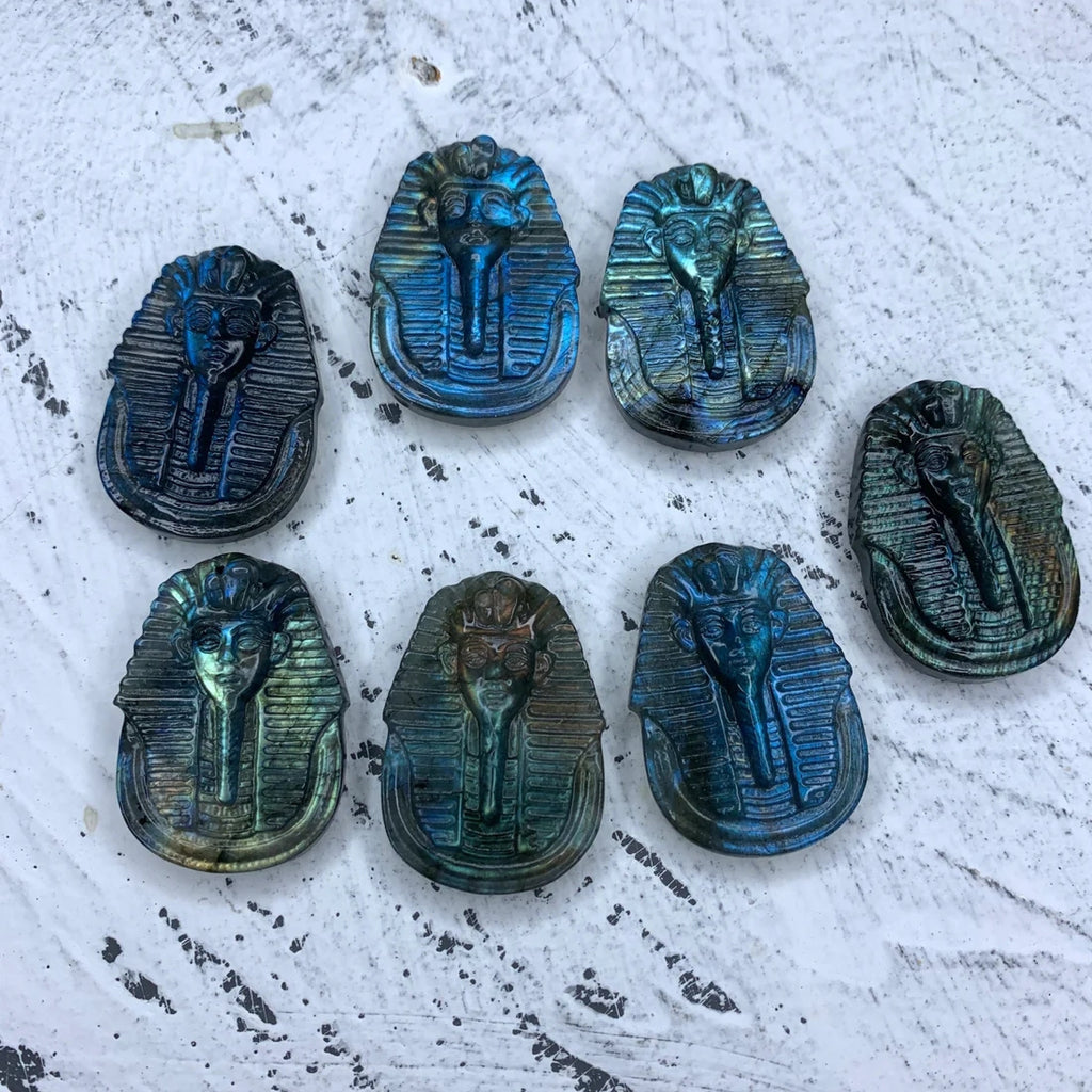 Labradorite Hand Carved Egyptian Pharaoh Head 1PC, Head Pendant, Egyptian Pharaoh Head Jewelry, Healing Crystal, Crystal Gift
