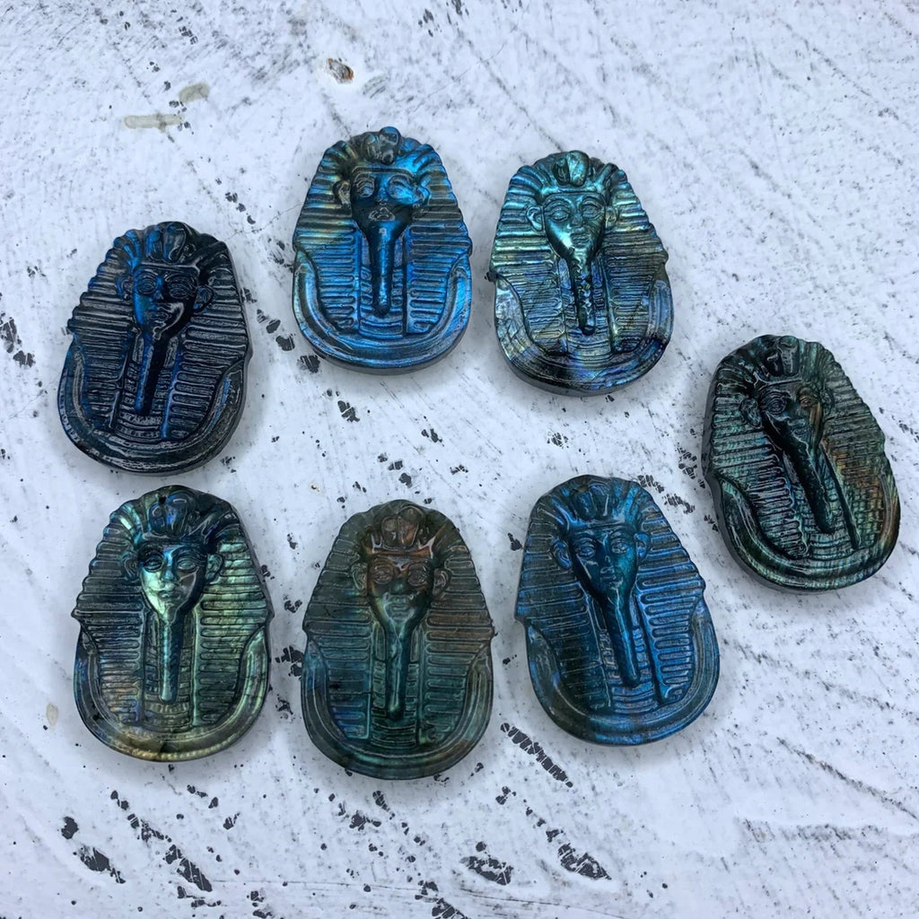 Labradorite Hand Carved Egyptian Pharaoh Head 1PC, Head Pendant, Egyptian Pharaoh Head Jewelry, Healing Crystal, Crystal Gift