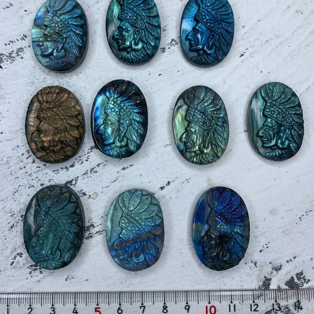 Labradorite Hand Carved Indian Head 1PC, Head Pendant, Indian Head Jewelry, Healing Crystal, Crystal Gift