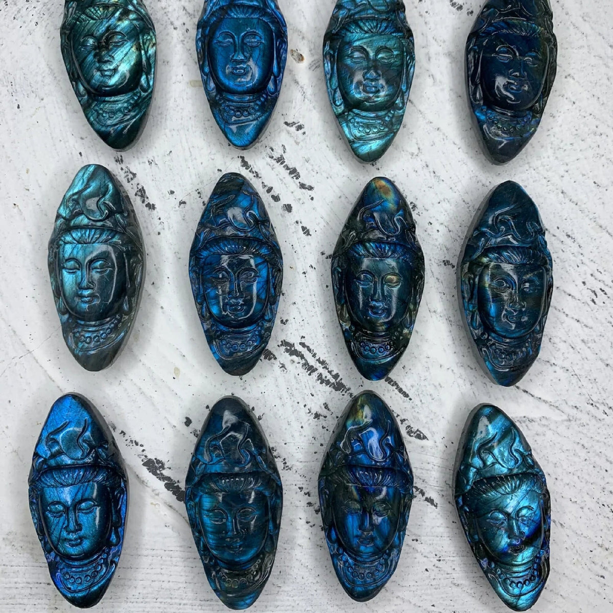 Labradorite Quan Yin Pendant - Hand Carved Bodhisattva Gemstone (62MM)
