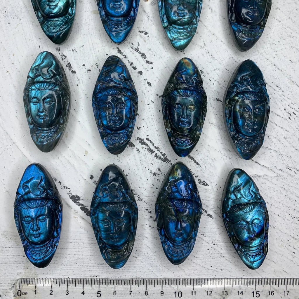 Labradorite Quan Yin Pendant - Hand Carved Bodhisattva Gemstone (62MM)
