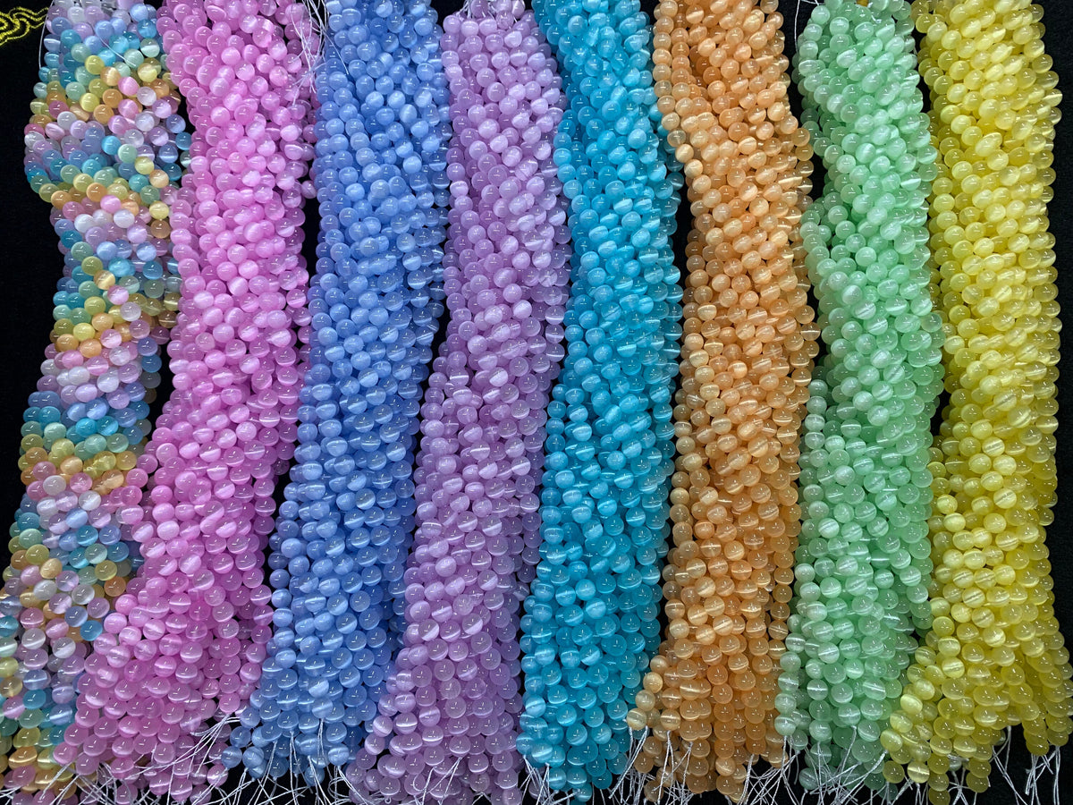 Natural Selenite Round Bead Selenite Loose Beads Gemstone Beads Rainbow Multi Color Selenite Gemstone Loose Bead 6mm 8mm 10mm 15 Inch AAA