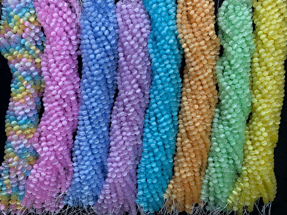 Natural Selenite Round Bead Selenite Loose Beads Gemstone Beads Rainbow Multi Color Selenite Gemstone Loose Bead 6mm 8mm 10mm 15 Inch AAA