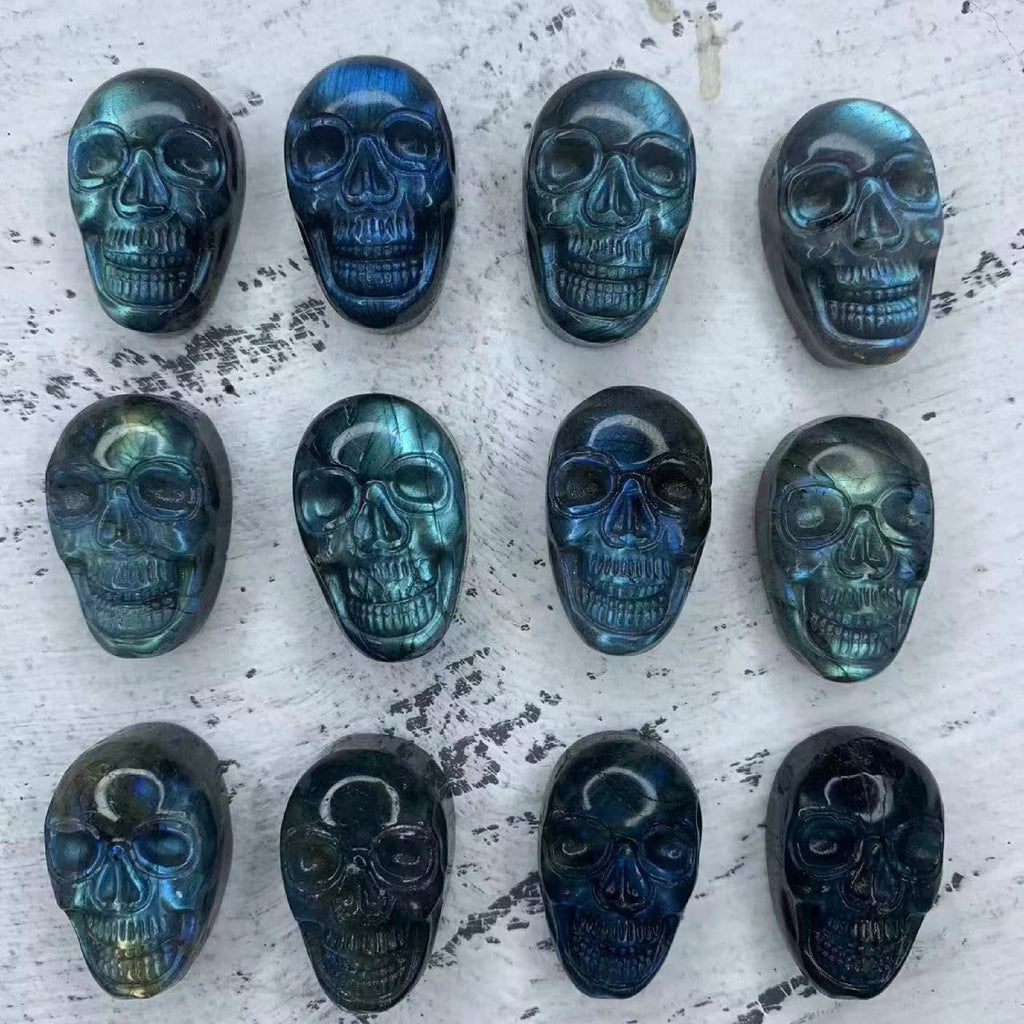 Natural Carved Labradorite Skull Pendant 1PC, Sugar Skull, for Men or Women, Healing Crystal, Gemstone Pendant