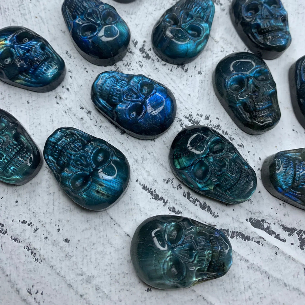 Natural Carved Labradorite Skull Pendant 1PC, Sugar Skull, for Men or Women, Healing Crystal, Gemstone Pendant