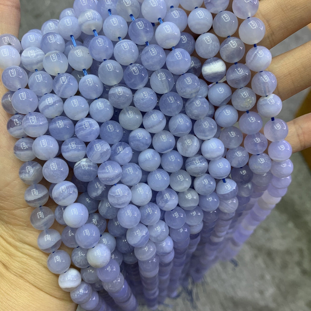 Natural Blue Lace Agate Beads 6mm 8mm 10mm Gemstone Round Blue Beads Lace Agate Bead 15.5 Inch Strand AAA