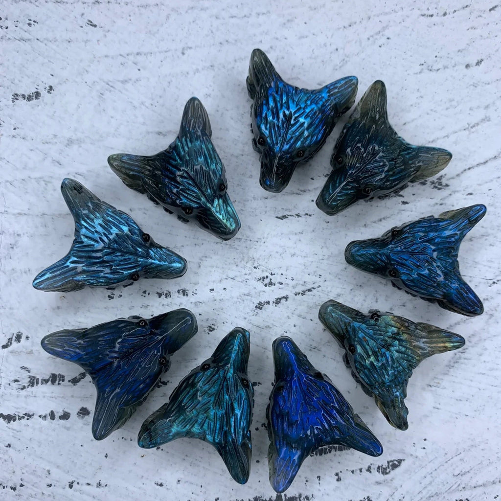 Labradorite Hand Carved Fox Head, Animal Head Pendant, Fox Head Jewelry, Healing Crystal, Crystal Gift, Crystal Fox 1PCS