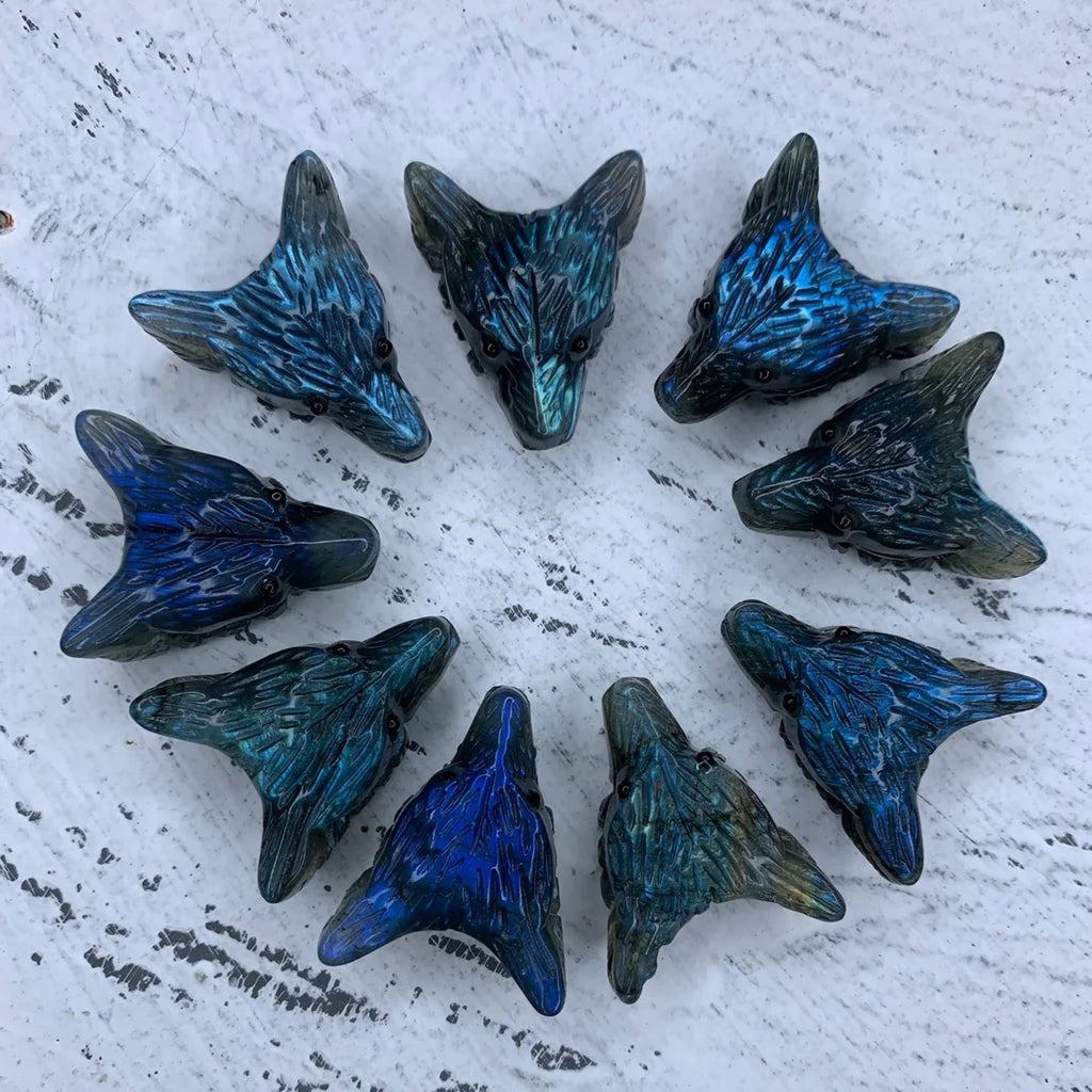 Labradorite Hand Carved Fox Head, Animal Head Pendant, Fox Head Jewelry, Healing Crystal, Crystal Gift, Crystal Fox 1PCS