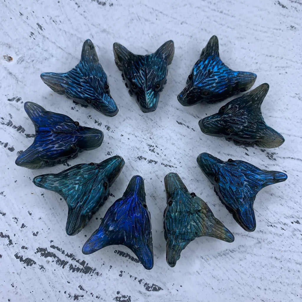 Labradorite Hand Carved Fox Head, Animal Head Pendant, Fox Head Jewelry, Healing Crystal, Crystal Gift, Crystal Fox 1PCS