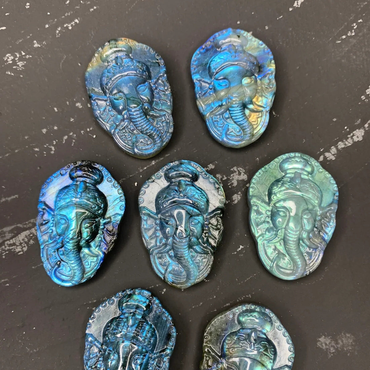 Hand Carved Labradorite Ganesh Pendant, Spiritual Jewelry