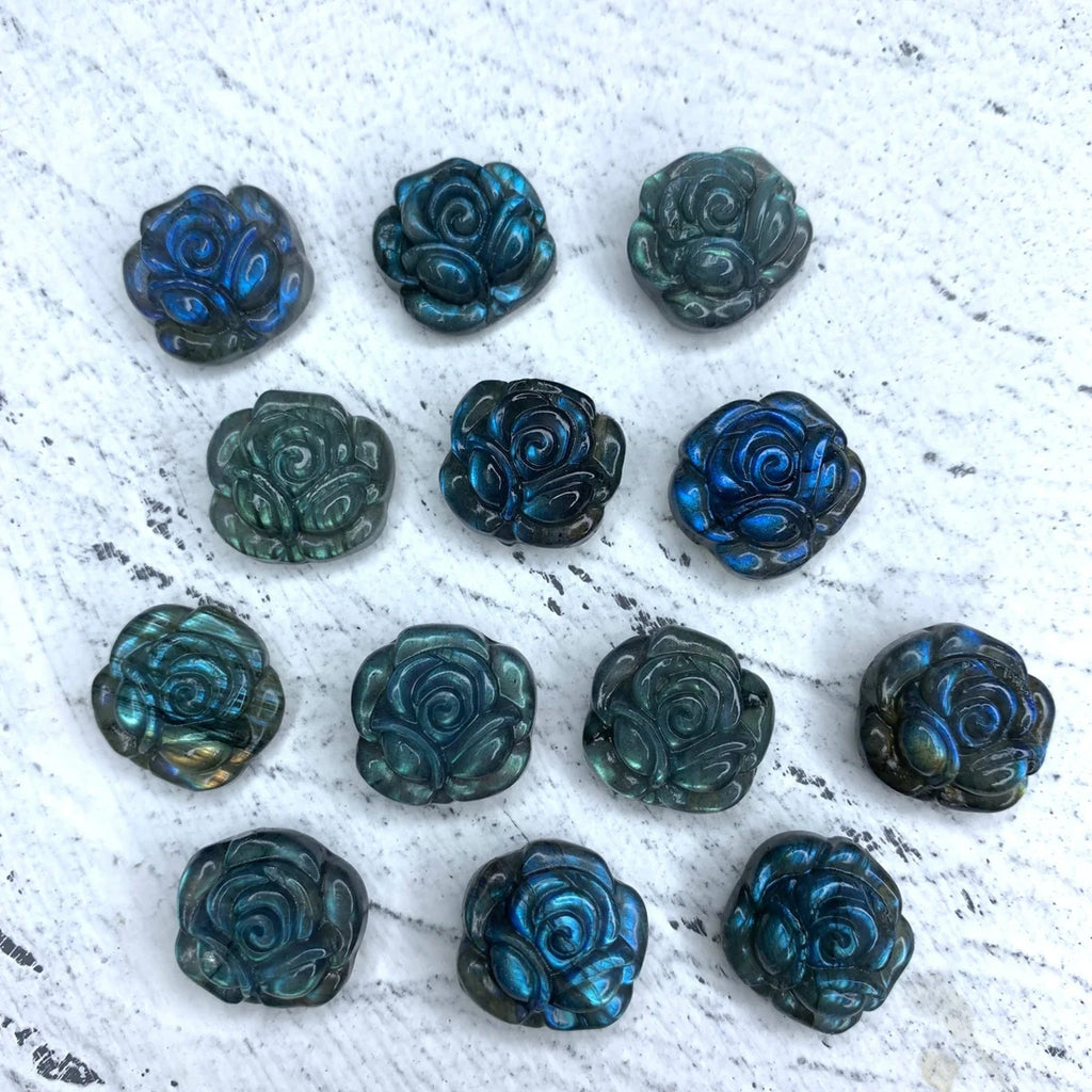 Labradorite Carved Flowers  Rose Pendant 1PC, Nepal Flower, Lotus Flower, Namaste Approx 20mm