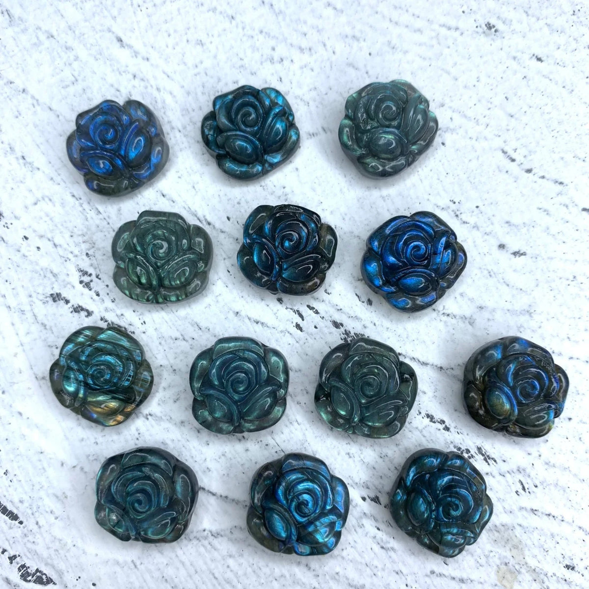 Labradorite Carved Flowers  Rose Pendant 1PC, Nepal Flower, Lotus Flower, Namaste Approx 20mm
