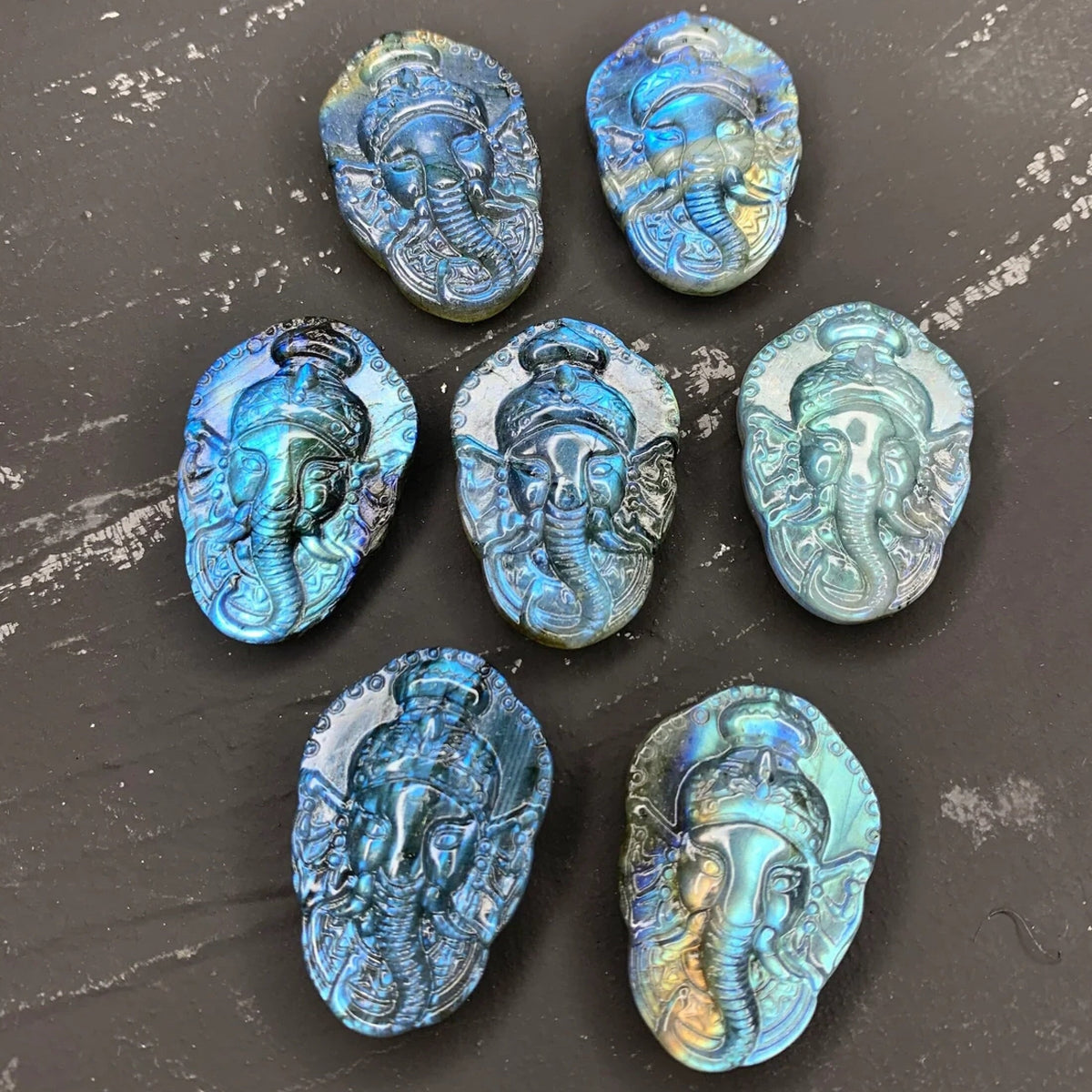 Hand Carved Labradorite Ganesh Pendant, Spiritual Jewelry