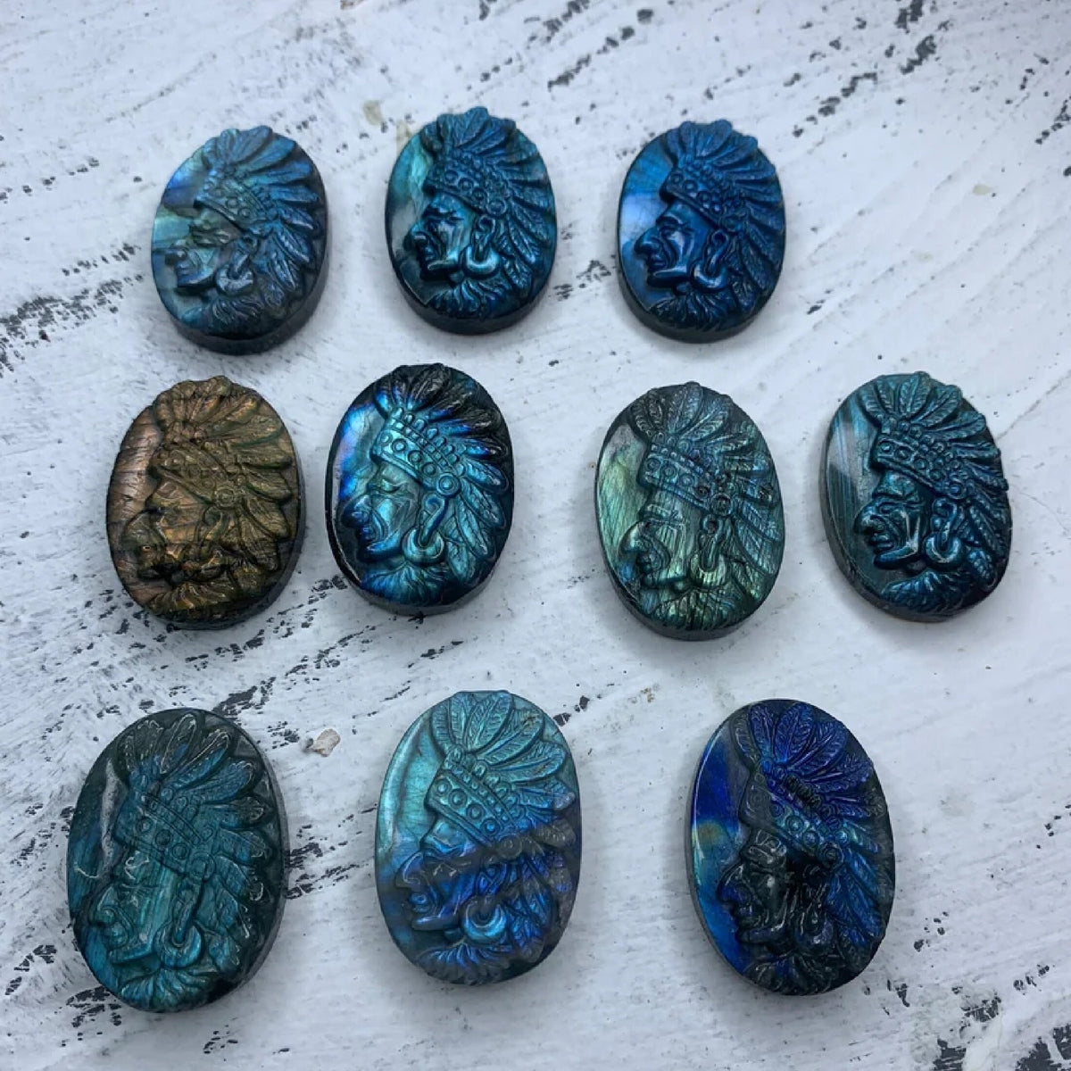 Labradorite Hand Carved Indian Head 1PC, Head Pendant, Indian Head Jewelry, Healing Crystal, Crystal Gift