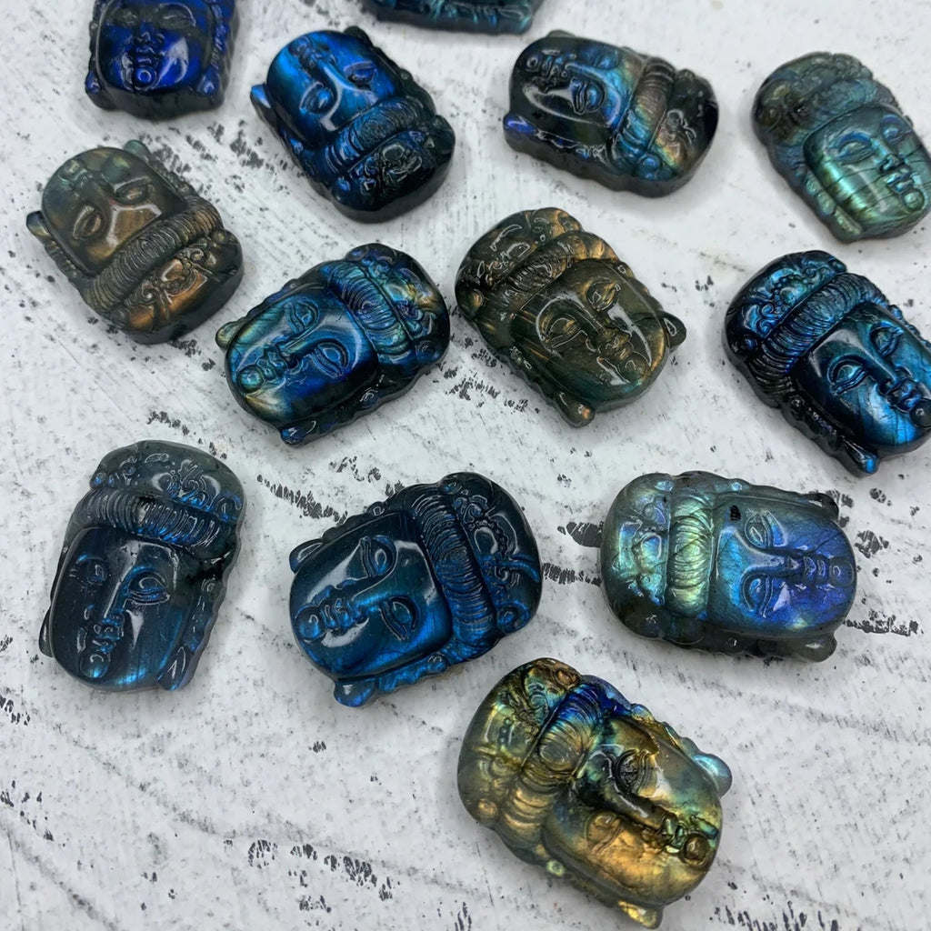 34MM Natural Large Labradorite Quan-Yin Head 1PC Bodhisattva Hand Carved High Quality Gemstone Kwan-yin Pendant 34mm