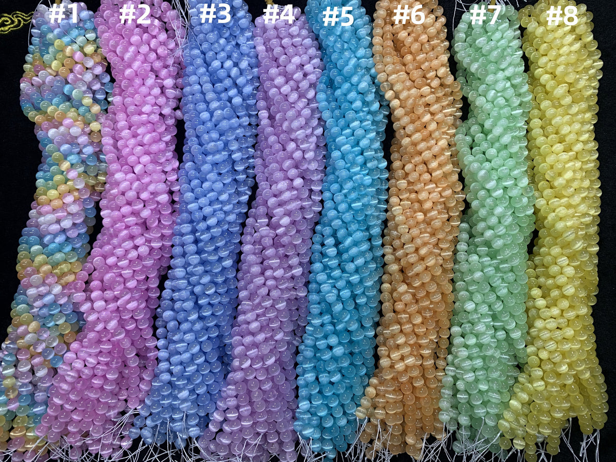 Natural Selenite Round Bead Selenite Loose Beads Gemstone Beads Rainbow Multi Color Selenite Gemstone Loose Bead 6mm 8mm 10mm 15 Inch AAA