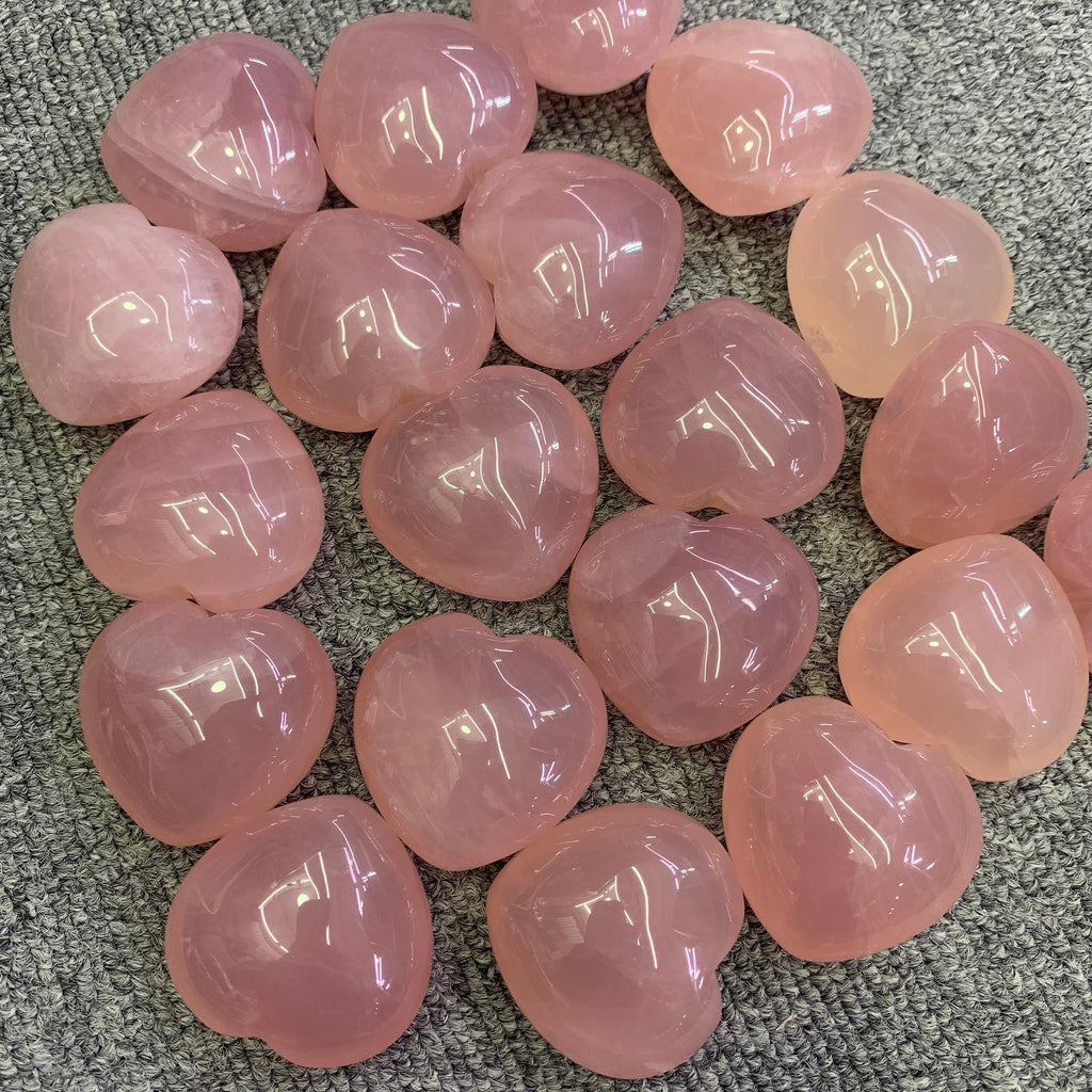 Rose Quartz Puffy Heart Crystal, Valentines Gift, 1.5 inch