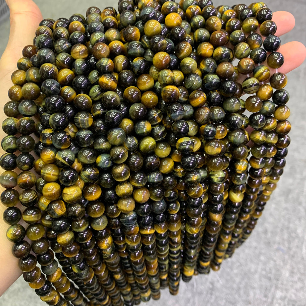 Natural Blue Yellow Tiger Eye Beads 8mm Gemstone Loose Beads Blue Yellow Color Tiger Eye Bead for DIY Jewelry Making  15.5 Inch AAA