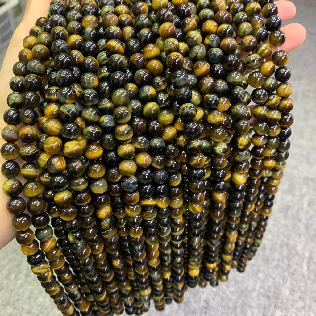 Natural Blue Yellow Tiger Eye Beads 8mm Gemstone Loose Beads Blue Yellow Color Tiger Eye Bead for DIY Jewelry Making  15.5 Inch AAA