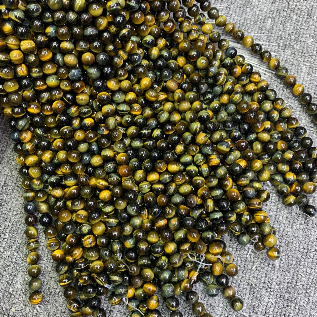 Natural Blue Yellow Tiger Eye Beads 8mm Gemstone Loose Beads Blue Yellow Color Tiger Eye Bead for DIY Jewelry Making  15.5 Inch AAA